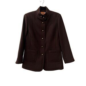 TORY BURCH Size 12 BLAZER Jacket brown 100% Silk Lining